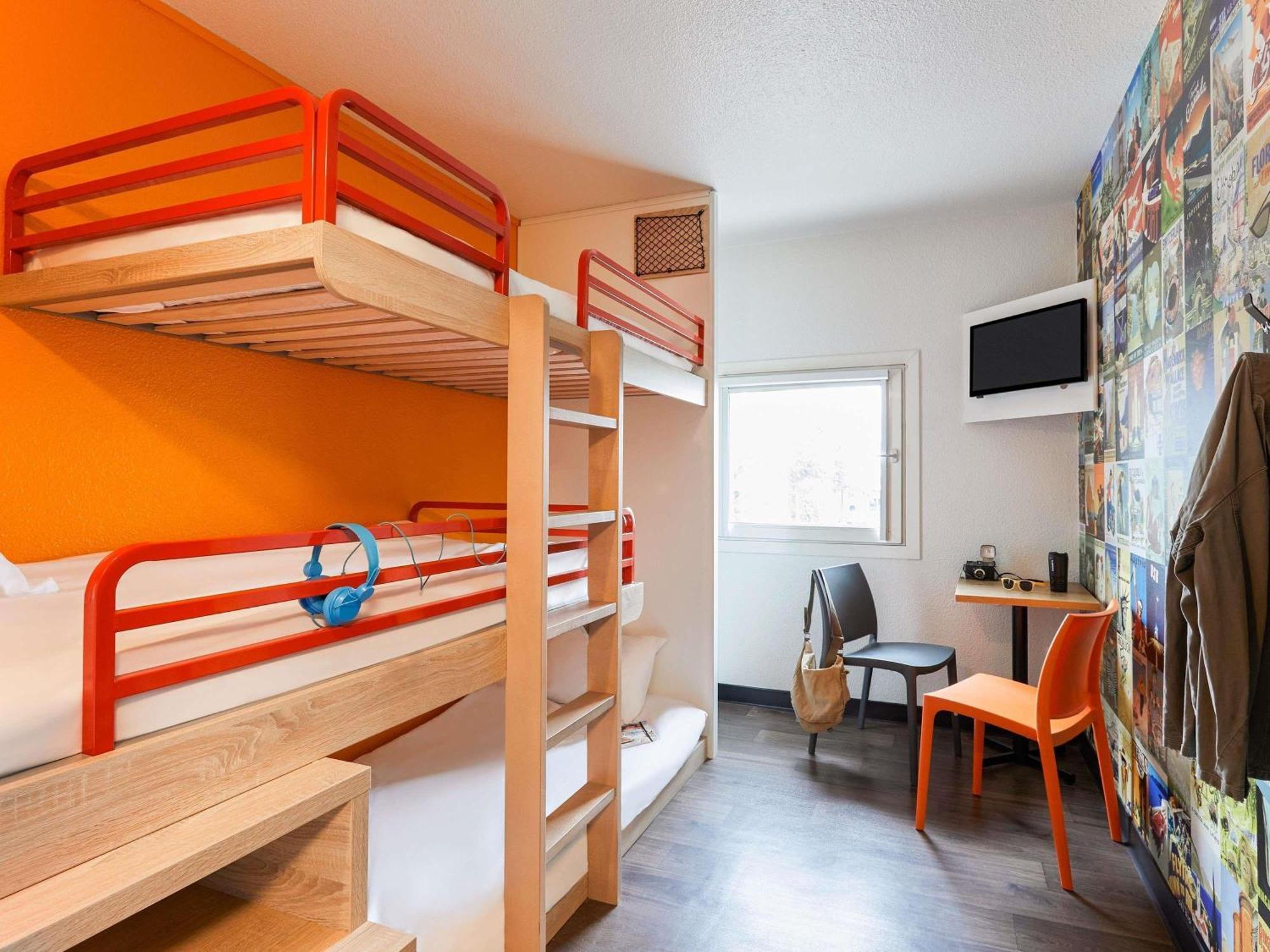 Break Room with Three Single Bunk Beds and Shared Bathroom